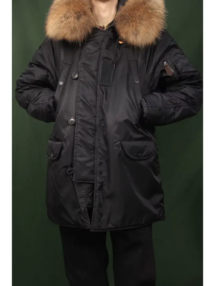 Parka N3B mi-longue à capuche en coton, veste de pilote, manteau d'hiver chaud avec col en fourrure 