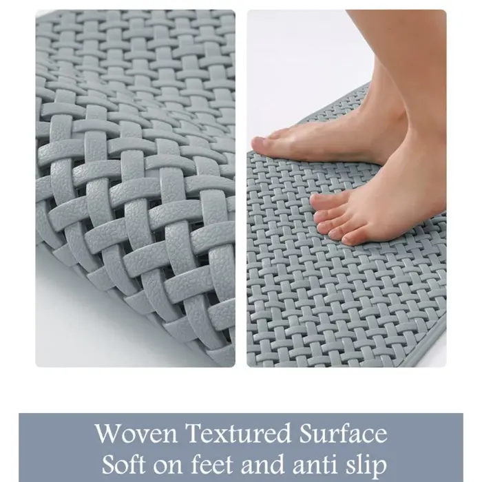 Tapis de bain antidérapant avec ventouse et trou de vidange, tapis de douche doux lavable en Machine