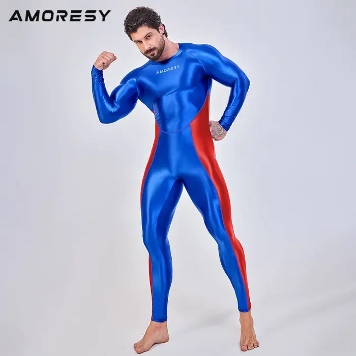 AMORESY-Combinaison de batterie lisse pour homme, combinaison de course à pied, catsuit de fitness, 