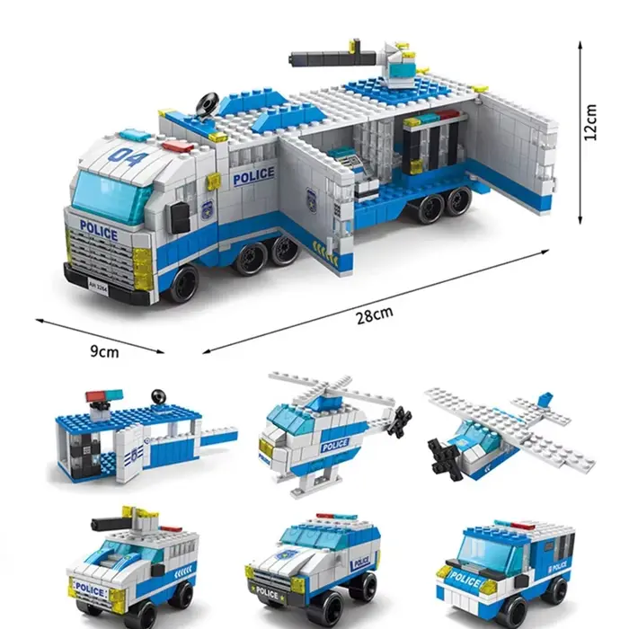 Ensemble de blocs de construction de modèles de ville classiques 6 en 1, voiture de police, voiture 