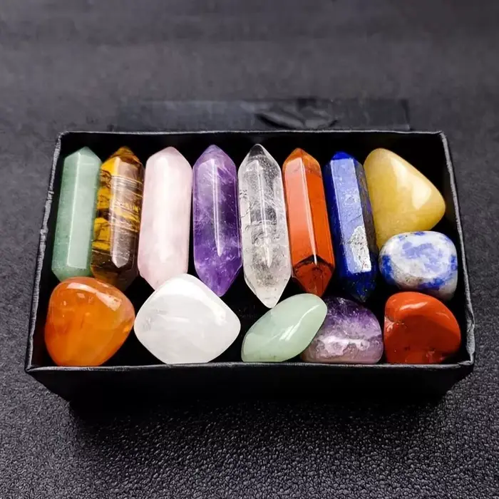14 pièces/boîte pierre naturelle 7 Points de Chakra pilier en cristal ensemble coloré collier à fair