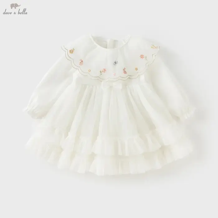 Dave Bella – robe de princesse pour petites filles, automne, manches longues, maille blanche, douce,