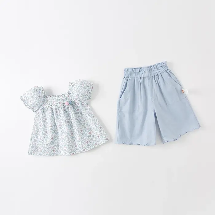 Strive MACBlue-Vêtements d'été à imprimé floral pour filles, manches à bulles, vêtements pour enfant