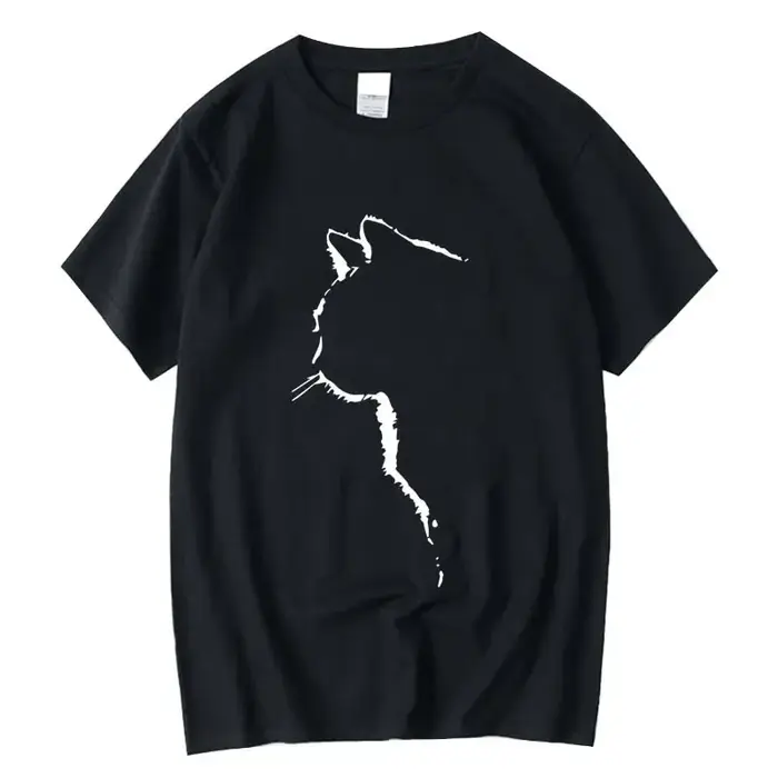 T-shirt homme Top qualité 100% coton manches courtes Cool chat imprimé col rond décontracté ample Hi