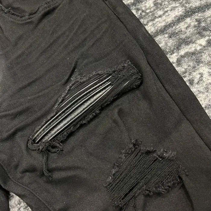 jeans noirs skinny en cuir côtelé pour hommes
