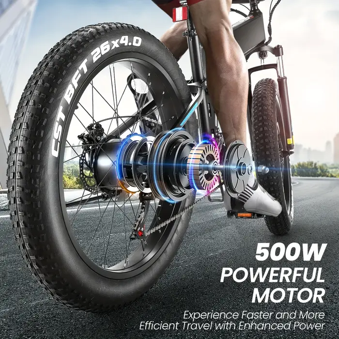Vélo Électrique Pliable de 26 Pouces x 4.0 avec Moteur Sans Balais de 500W, 48V, 10Ah, 20MPH, pour A