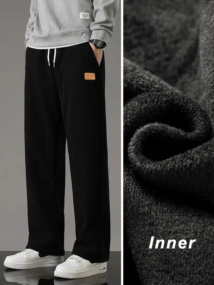 Hiver épais chaud velours côtelé pantalons de survêtement hommes doublure polaire cordon droit ample