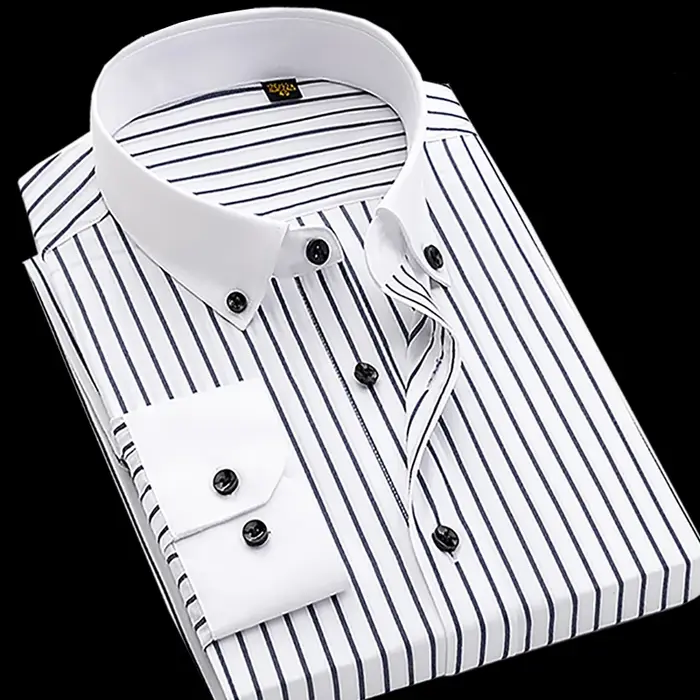 Chemise à manches longues en pur coton pour homme, coupe couvertes, haut de gamme, luxe léger, rayé 