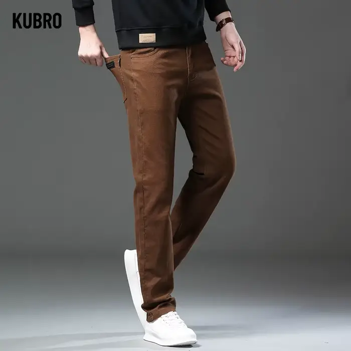 Mode ample droite affaires décontracté Stretch Denim pantalon homme marque pantalon 3 couleurs grand