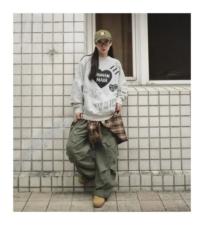 HUMAN MADE Sweat-shirt à capuche avec lettres en forme de cœur, doublure en polaire, rétro, unisexe,