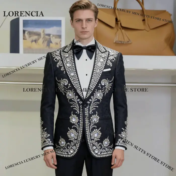 Costume Jacquard pour homme, idéal pour mariage, bal de promo, avec sequins et paillettes, blazer pe