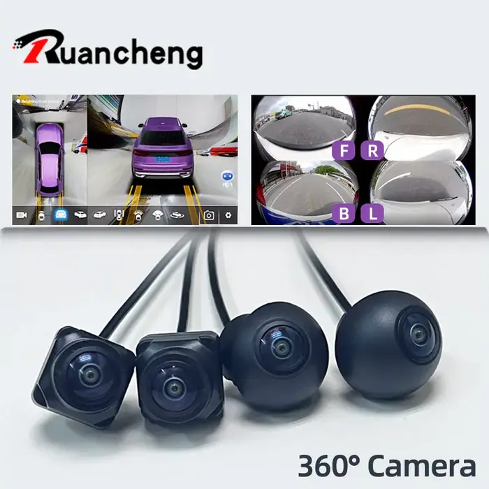 360 °   Caméra panoramique 720P HD, objectif de vue arrière/avant/gauche/droite 360, accessoires pan