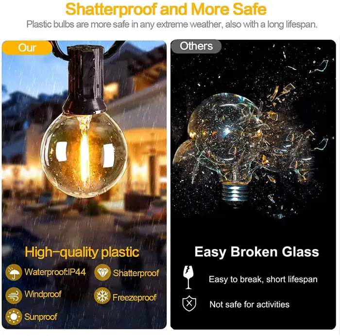 12M 30 LEDS G40 guirlandes solaires lumières de Patio extérieur solaire et alimenté par USB étanche 