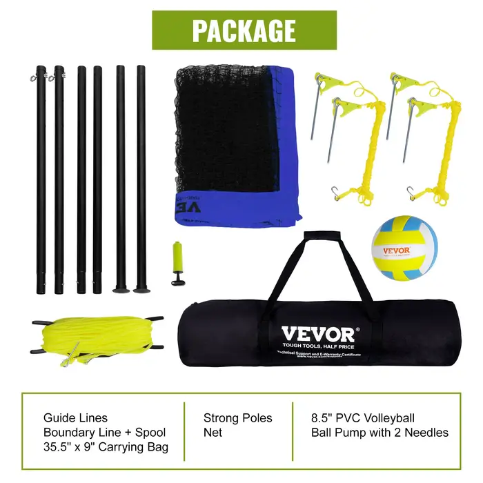 SucceBuy Système de filet de volley-ball extérieur, poteaux en acier à hauteur réglable avec pompe d