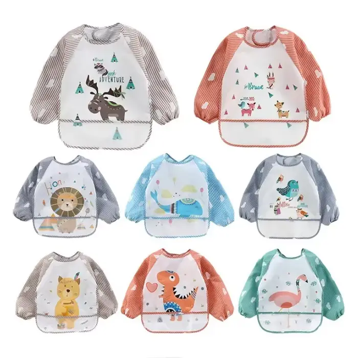 Bavoir imperméable à manches longues pour bébés, écharpe pour tout-petits, Smock d'art, Tablier d'alimentation, Poche pour bébés garçons et filles, Burp grill gels, Bavoirs for1-3Year