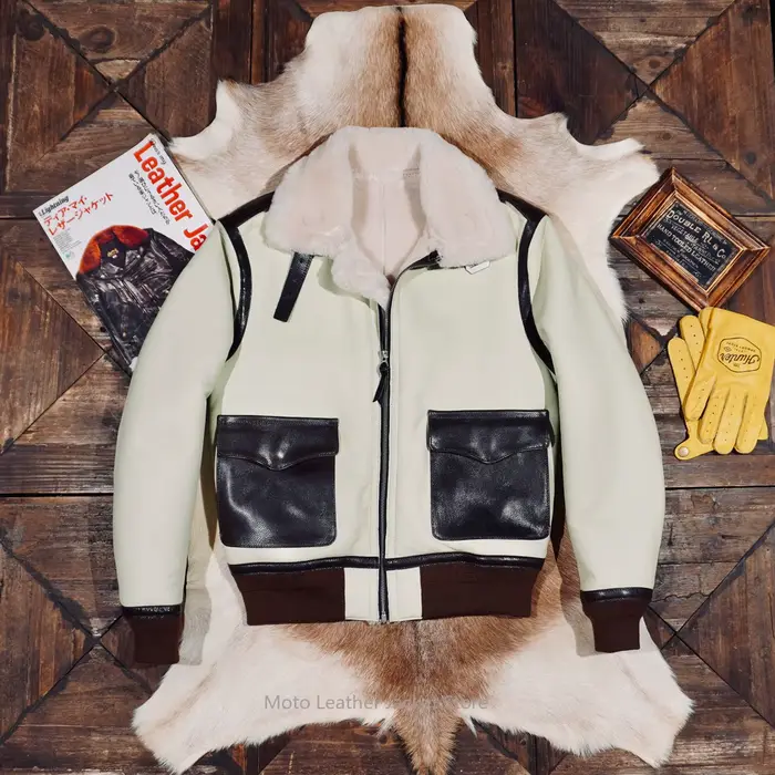 Blouson Aviateur Classique A2 en Peau de Mouton et Fourrure, Manteau Hiver Chaud et Coupe-Vent en Cu