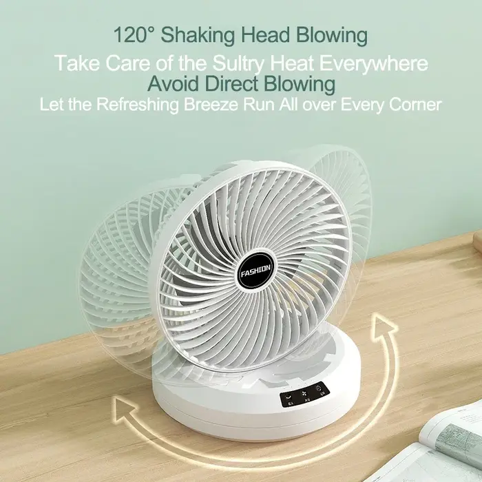 Nouveau ventilateur de bureau pliable à tête oscillante, ventilateur électrique rechargeable portabl