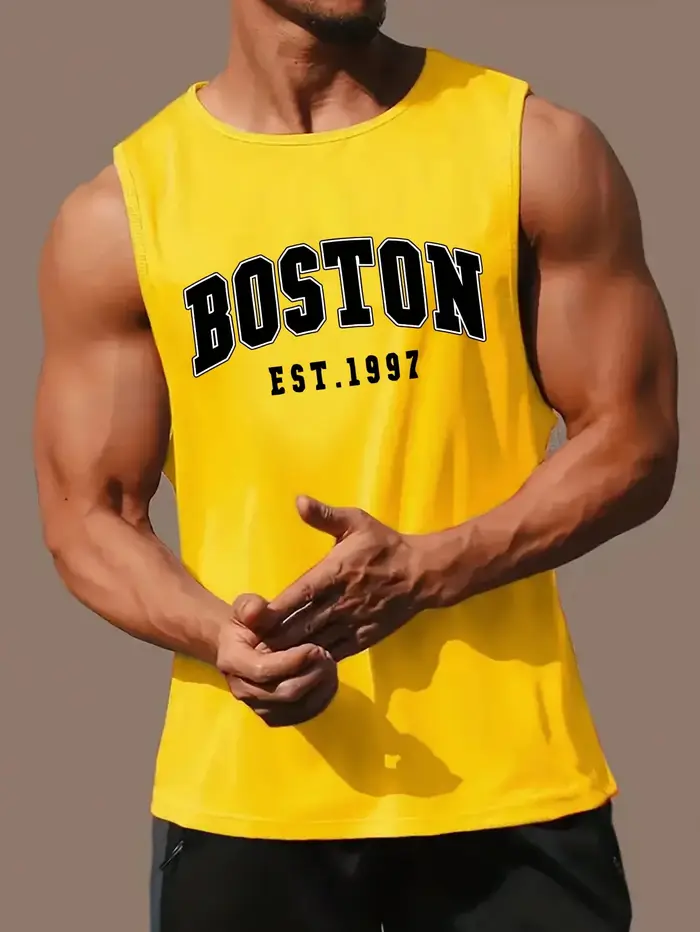 Gilet sans manches à col rond pour hommes, mode d'été, sport décontracté, ample, imprimé Boston est 