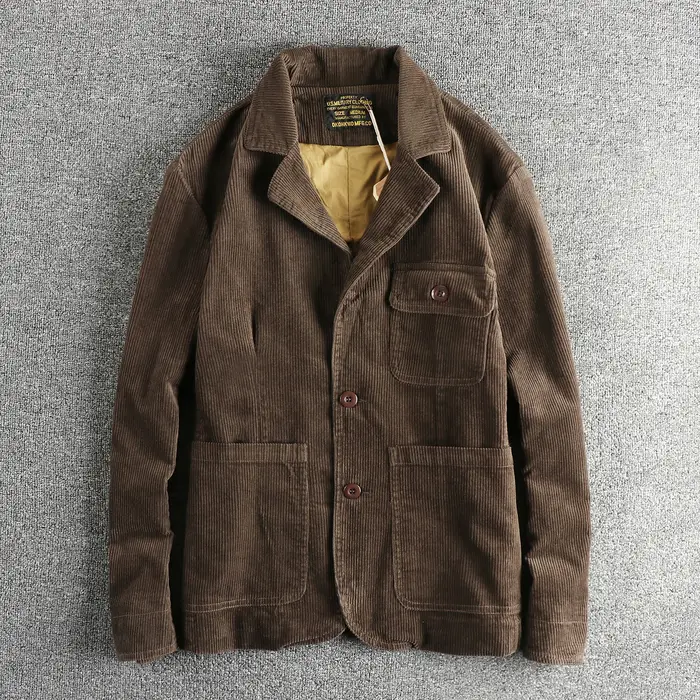 Rapingent-Costume décontracté en velours côtelé de coton lavé pour hommes, veste ample, mode vintage