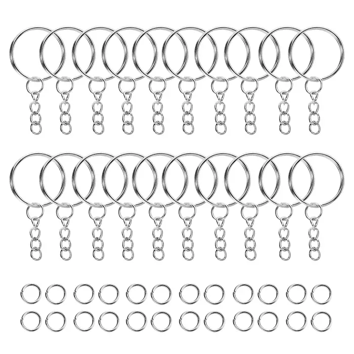 100 pièces 25mm porte-clés avec 100 pièces 8mm anneaux de saut connecteurs pour bricolage porte-clés