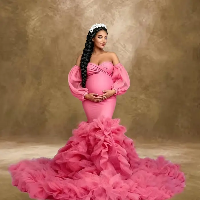 Robe de maternité sirène-robe définissante à la taille en maille douce avec ourlet évasé-robe de pho