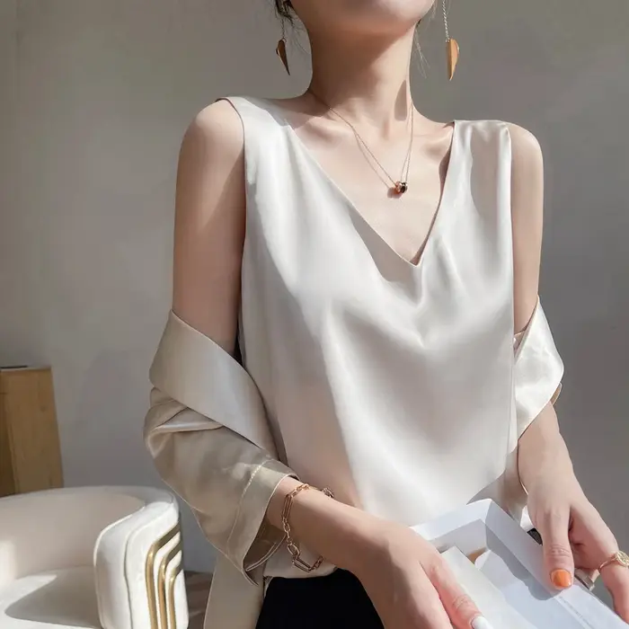 Gilet en Satin avec Bretelles en Soie Solide pour Femme, Pull-over Sauvage, Intérieur, Avant ou Arri