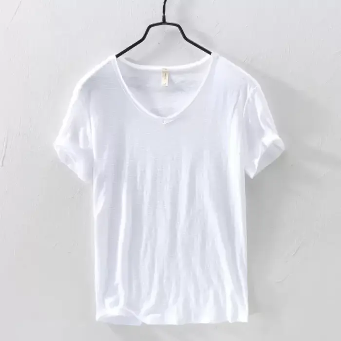 Nouveaux hommes T-Shirt couleur Pure col en V à manches courtes hauts T-Shirts hommes T-Shirt 10 cou