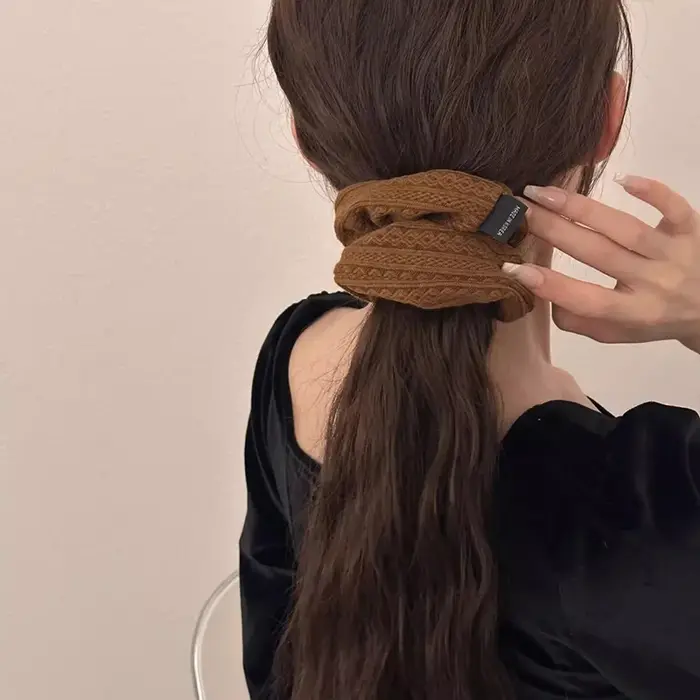 Élastique à cheveux volumineux style vintage pour femmes, motif tricoté, accessoire de mode pour che