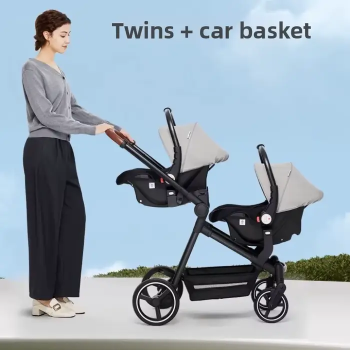 Poussette double 3 en 1 avec sièges auto et option avion - Légère et pliable pour bébés
