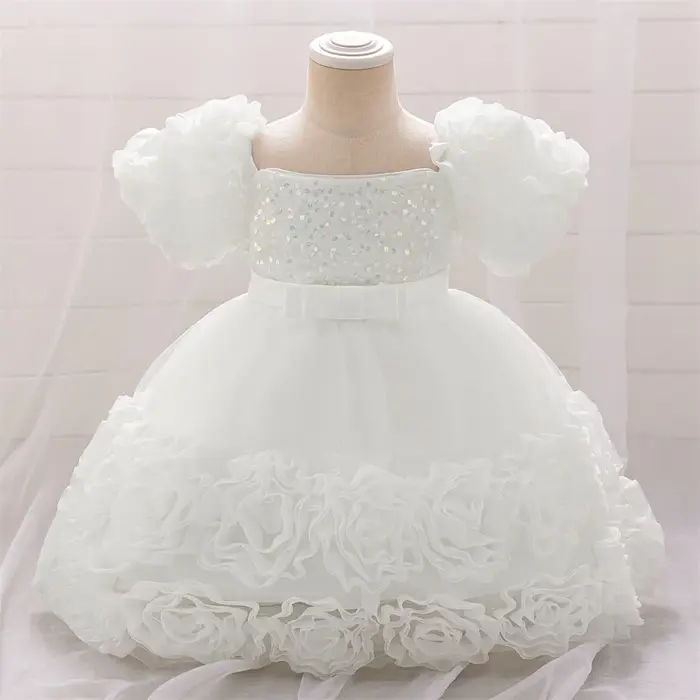 Robe fleurs paillettes petite fille - Tenue de soirée formelle pour mariage et Noël