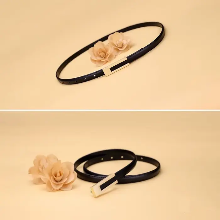 Femmes coréennes à la mode en cuir PU mince sangle de taille accessoires en métal ceinture de base f