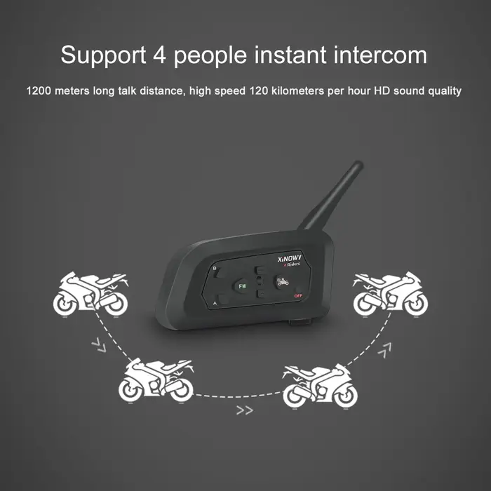 XiNOWy V4C Arbitre Casque Bluetooth Interphone Full Duplex 1200M Football Football Earhook Écouteur 