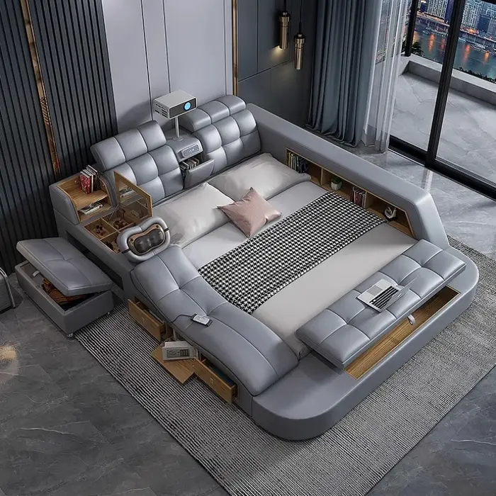 Lit électrique avec ordinateur portable intégré, haut-parleur, poignées uniques, moderne, dormir lit intelligent, stockage pour chambre à coucher transformations