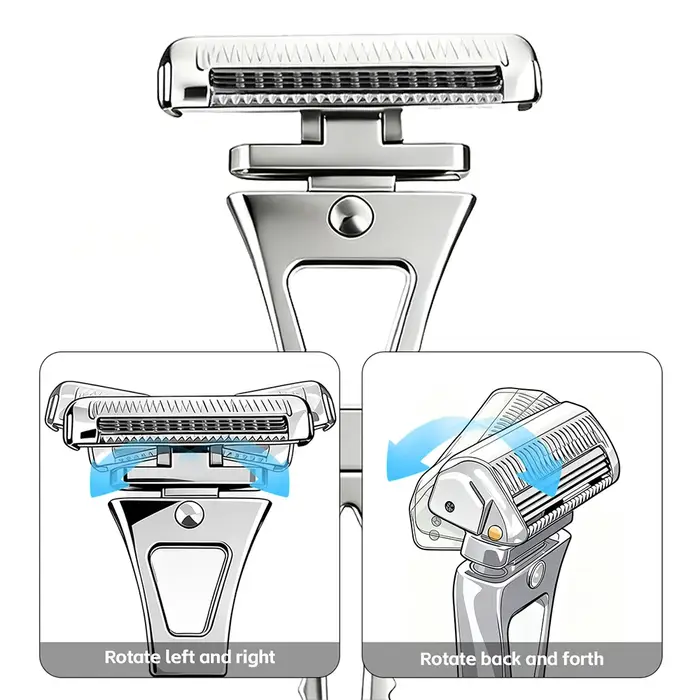 Shavcooo Glide Pro 4D rasoir de sécurité tête rotative en acier inoxydable rasoir pour homme avec su