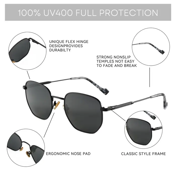 ZENOTTIC Lunettes de soleil polarisées à géométrie hexagonale tendance pour hommes et femmes, lunett