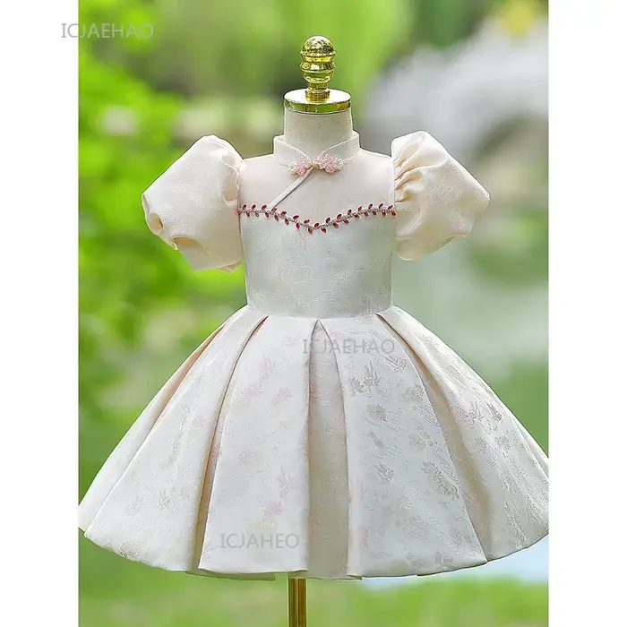 Robe une pièce pour bébé fille, style chinois, princesse de fête avec manches bouffantes, robe d'ann