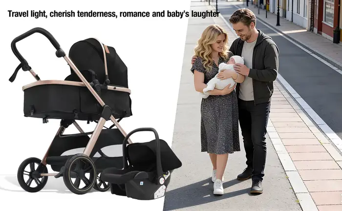 Poussette bébé 3 en 1, poussette multifonctionnelle pliable, système de voyage réversible pour nouve