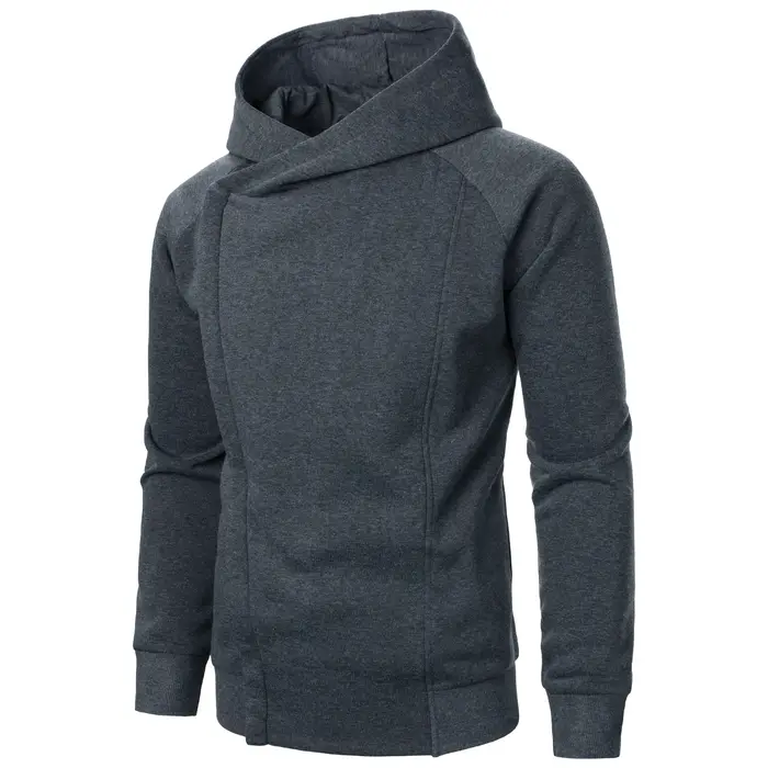 Haut à capuche de couleur unie pour hommes, manches longues, fermeture éclair latérale, automne et h