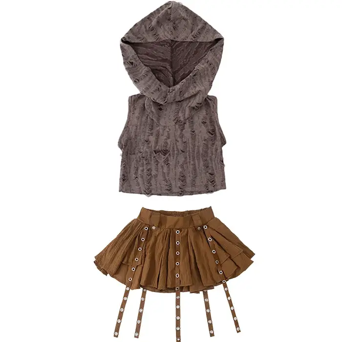 Ensemble gothique punk déchiré pour enfant t-shirt et jupe style streetwear occasion spéciale青少年哥特风撕破装儿童T恤和短裙街头朋克风格特别场合