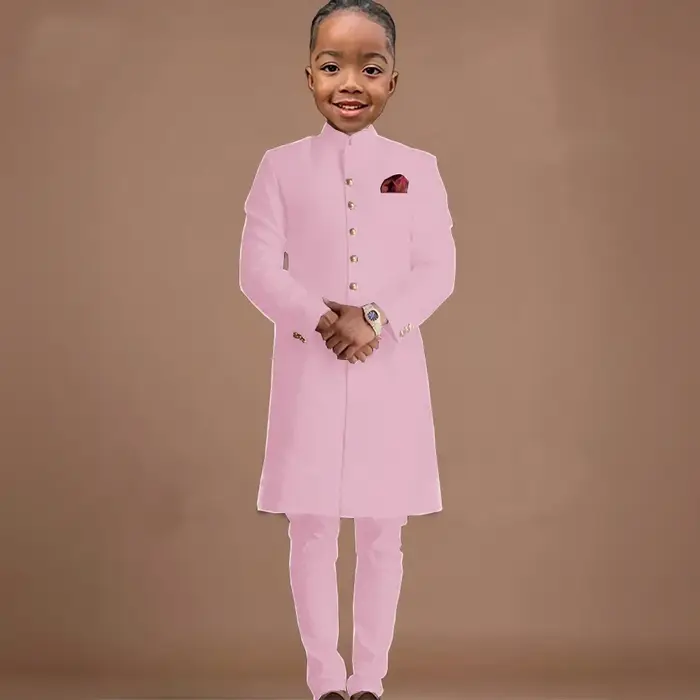Costumes longs pour garçon, 2 pièces, veste formelle avec pantalon pour mariage, col montant, tenues