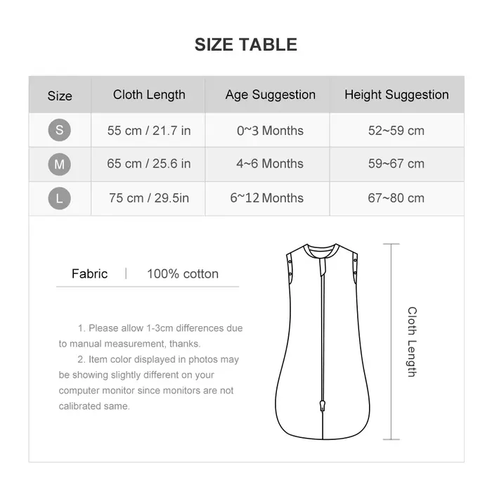 Sac de couchage bébé sans manches été fin 100 coton doux fermeture eclair 2 voies confort nuits chaudes occasions spéciales