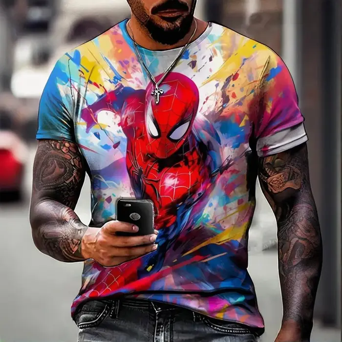 2025 été coloré hommes haut T-shirt 3D imprimé Spider Man venin motif décontracté mode à manches cou