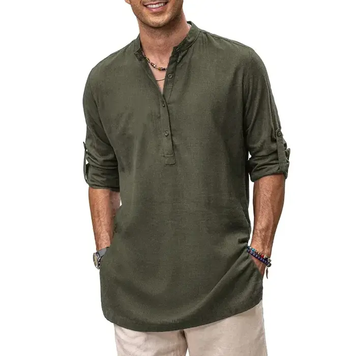 Chemise Henley en coton surdimensionnée pour homme, décontractée, légère, à manches longues, élégant