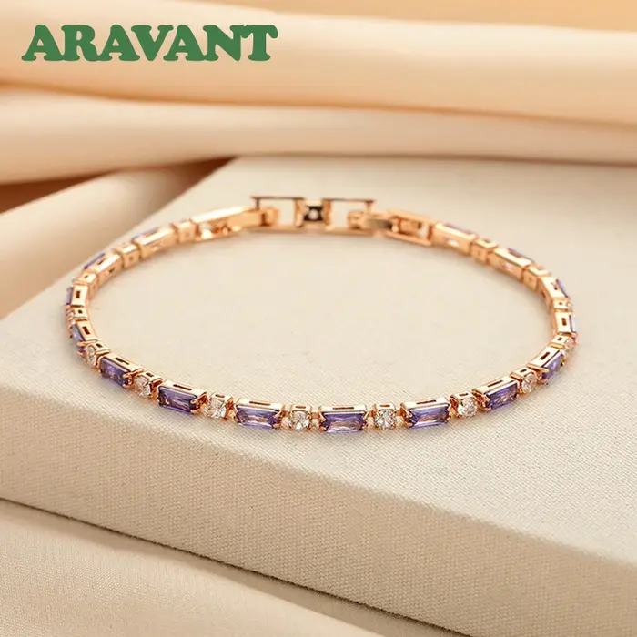 Aravant 925 argent 18K or améthyste Bracelet chaîne pour femmes bijoux de mode