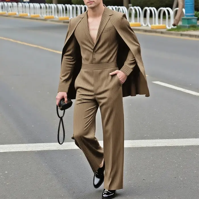 INCERUN hommes rayé ensembles Streetwear élégant à manches longues irrégulière Blazer et pantalon de