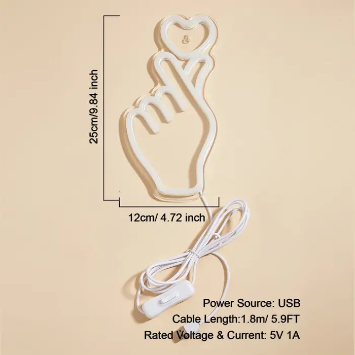 Chi-buy LED néon main + coeur USB alimenté enseignes au néon veilleuse 3D mur Art & salle de jeu cha
