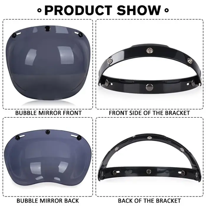 Casque de moto à miroir à bulles authentique, Type à trois boutons, lentilles de casque de Style rét