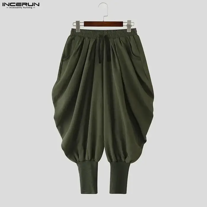 INCERUN hommes pantalons couleur unie cordon Joggers décontracté mâle sarouel Streetwear ample mode 