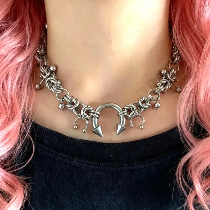 Punk mode acier inoxydable Rivet fer à cheval anneau bricolage pendentif collier pour les femmes Coo