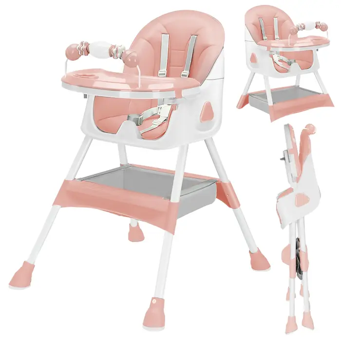 Chaise haute bébé 3 en 1, chaise haute pliable et réglable pour bébés avec plateau amovible, ceintur
